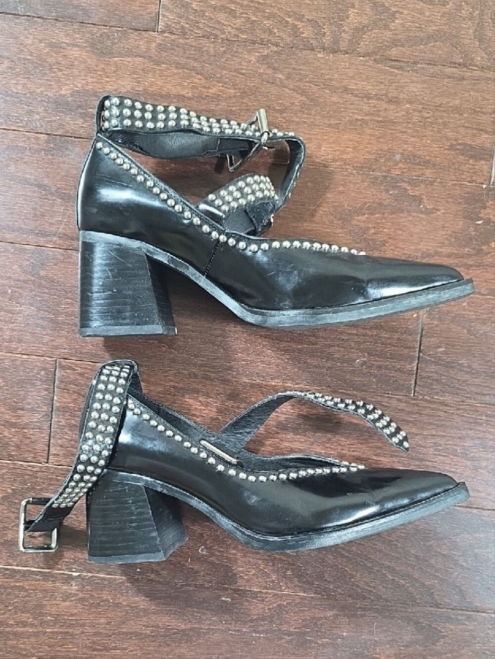 Jeffrey Campbell Black Studded Pointed Slingback Heels - Picture 3 of 5